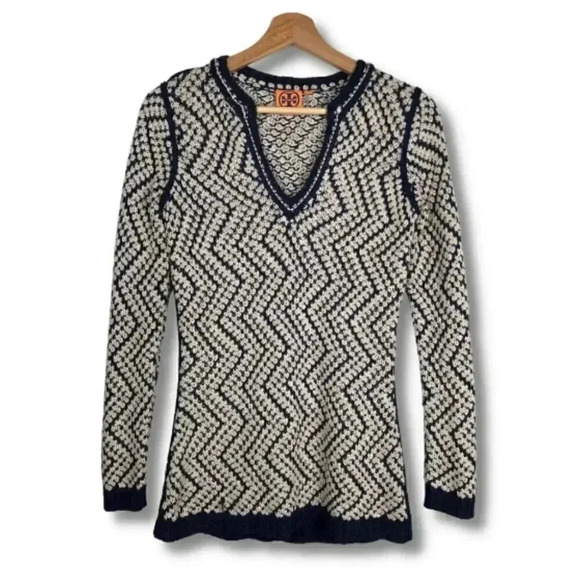 Tory Burch Sweaters - Tory Burch Sweater Crochet Knit Pullover Chevron Boho Chic Luxury Designer XS